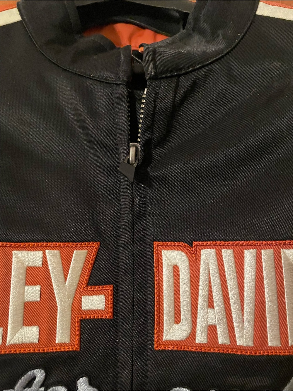 Harley-Davidson Black Jacket with Orange and Cream Accents - Picture 2 of 7